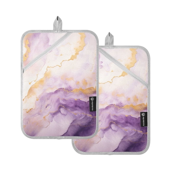 ALAZA Purple Golden Marble Pot Holders Set of 2 Heat Resistant Kitchen Oven Mitts