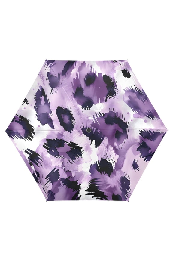 Purple Leopard UPF 50+ Compact Folding Umbrella for Rain Travel Umbrella Packable