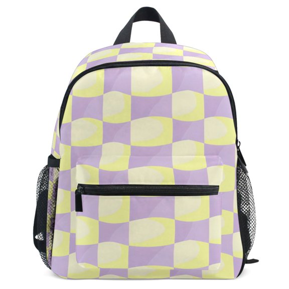 ALAZA Purple Yellow Checkered Pattern School Backpack Student Bookbag Mini Bag