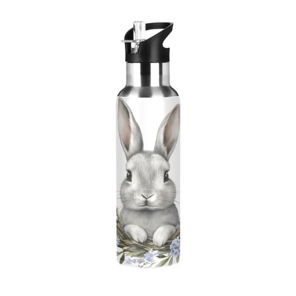 ALAZA Rabbit Leaf Water Bottle Insulated Flask Stainless Steel Straw Lid 20 oz