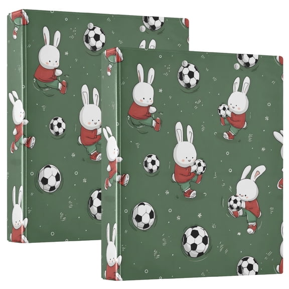 ALAZA Rabbit Play Football Hardcover 3 Ring Binder 1.5" D-Rings with Interior Pockets Binders School 2 PCs