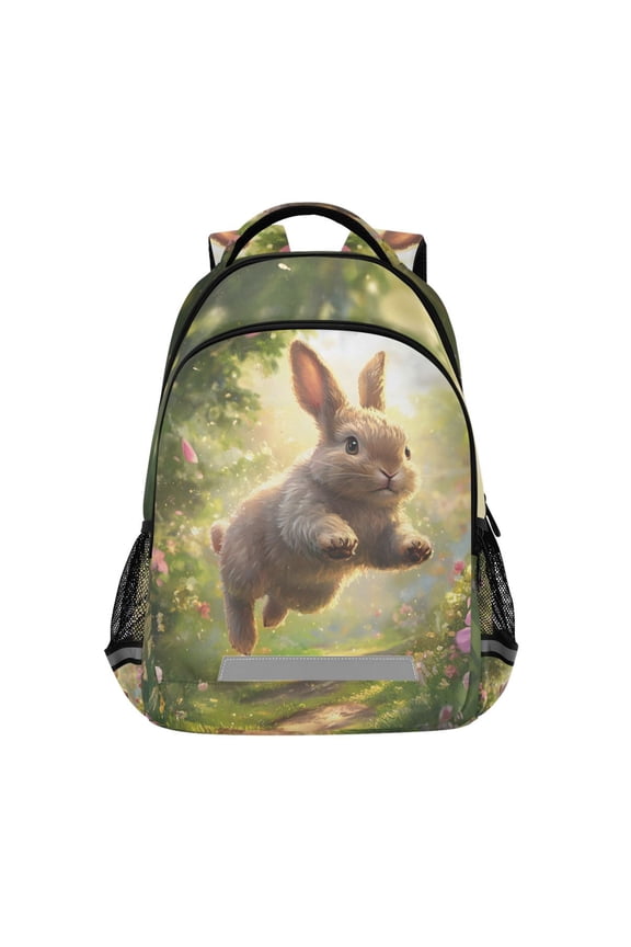 Rabbit Running in Forest Backpack Elementary School Bag Bookbag Travel Rucksack