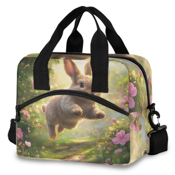 ALAZA Rabbit Running in Forest Insulated Lunch Box Large Reusable Cooler Bag with Shoulder Strap