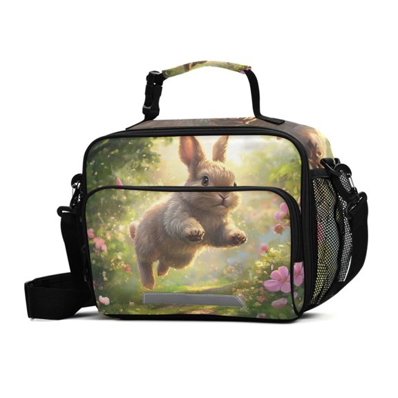 ALAZA Rabbit Running in Forest Lunch Box Insulated Cooler Bag Reusable Tote Bags Shoulder Strap