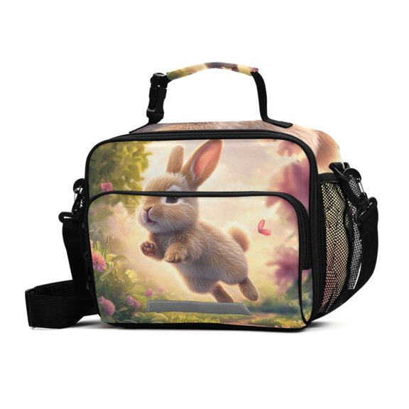 ALAZA Rabbit Running in Forest-a1 Lunch Box Insulated Cooler Bag Reusable Tote Bags Shoulder Strap