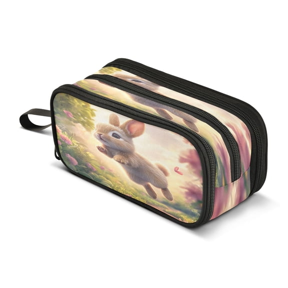 ALAZA Rabbit Running in Forest-a1 Pencil Case Bag 3 Compartment Pen Pouch Large Storage Holder Box Organizer