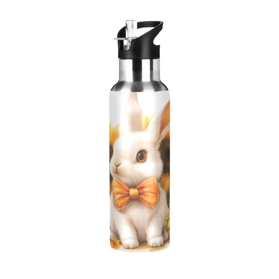 ALAZA Rabbit Sunflower Water Bottle Insulated Flask Stainless Steel Straw Lid 20 oz