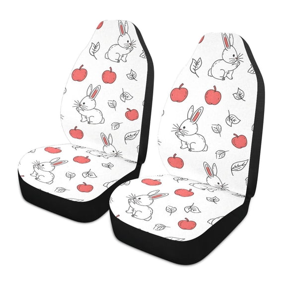 ALAZA Rabbit and Apple Hand Draw Car Seat Covers 2 PCs Universal Auto Front Seats Interior Protector