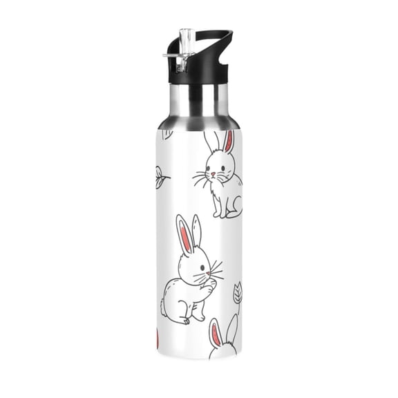 ALAZA Rabbit and Apple Hand Draw Water Bottle Insulated Flask Stainless Steel Straw Lid 20 oz