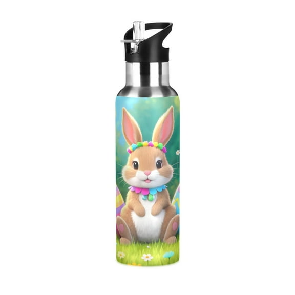 ALAZA Rabbit and Egg Water Bottle Insulated Flask Stainless Steel Straw Lid 20 oz