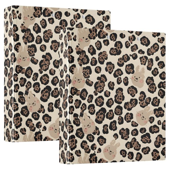 ALAZA Rabbit in Leopard Hardcover 3 Ring Binder 1.5" D-Rings with Interior Pockets Binders School 2 PCs