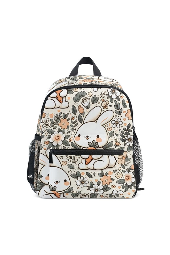 Rabbits Carrot and Floral School Backpack Small Bookbag Mini Bags