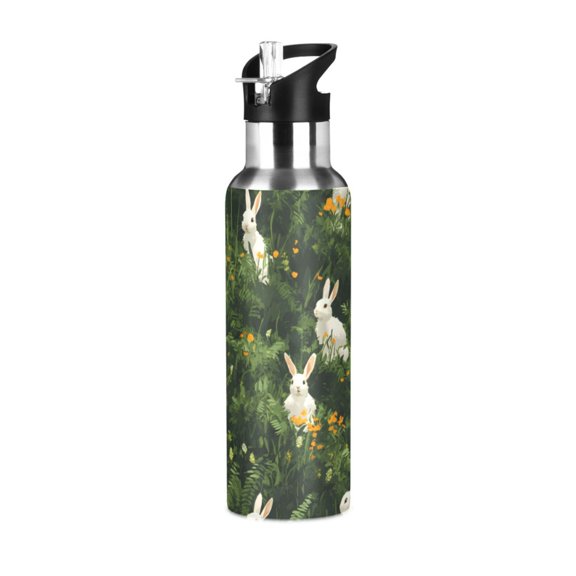 ALAZA Rabbits in Forest Water Bottle Insulated Flask Stainless Steel Straw Lid 20 oz