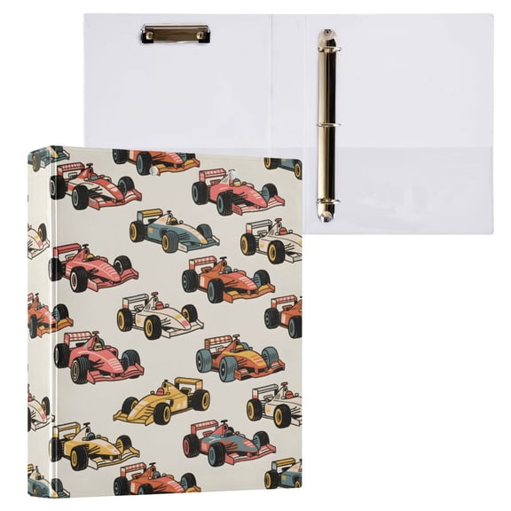 ALAZA Racing Cars Hardcover 3 Ring Binder 1.5" D-Rings with Interior Pockets Binders School 1 PC