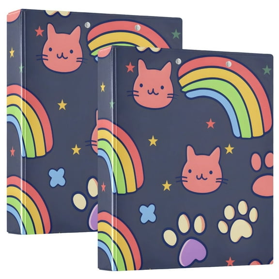 ALAZA Rainbow Cat Paw Print Hardcover 3 Ring Binder 1.5" Round Rings Interior Pockets Binders Organizer 2 Pack