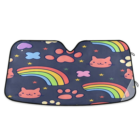 ALAZA Rainbow Cat Paw Print Windshield Sun Shade Car Foldable Sun Visor Block UV Rays Protector 53"x23.5"