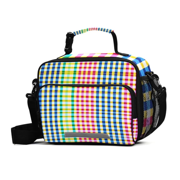 ALAZA Rainbow Checkered Lunch Box Insulated Cooler Bag Reusable Tote Bags Shoulder Strap