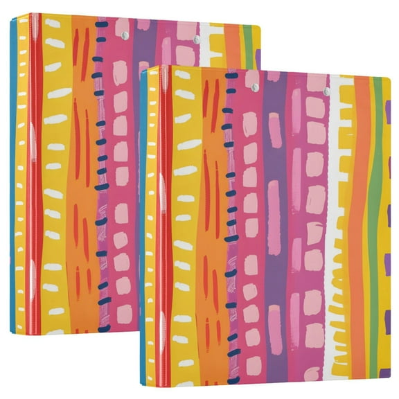 ALAZA Rainbow Geometric Lines Hand Drawn Flat Cartoon Style Hardcover 3 Ring Binder 1.5" Round Rings Interior Pockets Binders Organizer 2 Pack