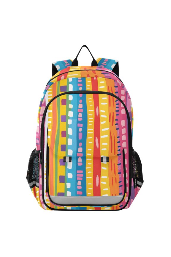 Rainbow Geometric Lines Hand Drawn Flat Cartoon Style Laptop Backpack Purse Travel Bag Casual School Bookbag Rucksack for Women Men