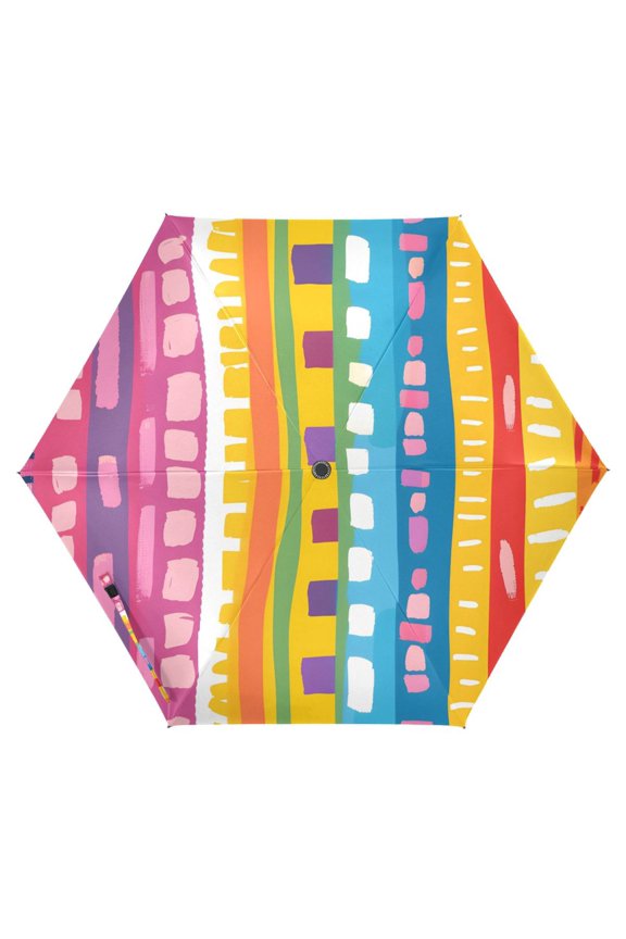 Rainbow Geometric Lines Hand Drawn Flat Cartoon Style UPF 50+ Compact Folding Umbrella for Rain Travel Umbrella Packable