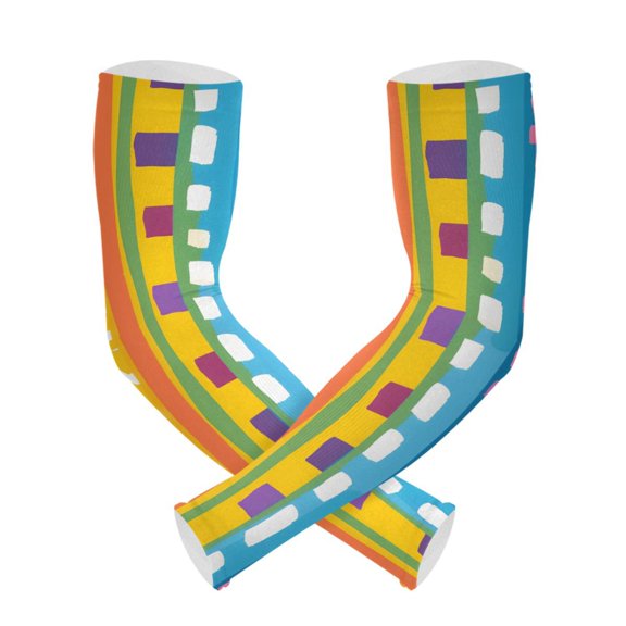 ALAZA Rainbow Geometric Lines Hand Drawn Flat Cartoon Style UV Sun Protection Arm Sleeves UPF 50+ Compression Cooling Sleeve 1 Pair