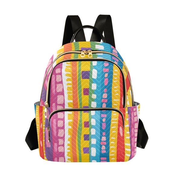 ALAZA Rainbow Geometric Lines Hand Drawn Flat Cartoon Style Womens Travel Laptop Backpack Large Daypack Ladies Shoulder Bags S