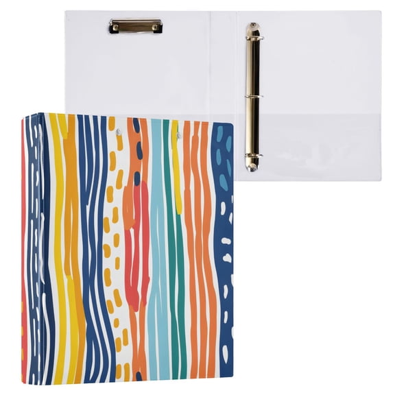 ALAZA Rainbow Geometric Stripes Hand Drawn Hardcover 3 Ring Binder 1.5" Round Rings Interior Pockets Binders Organizer 1 Pack