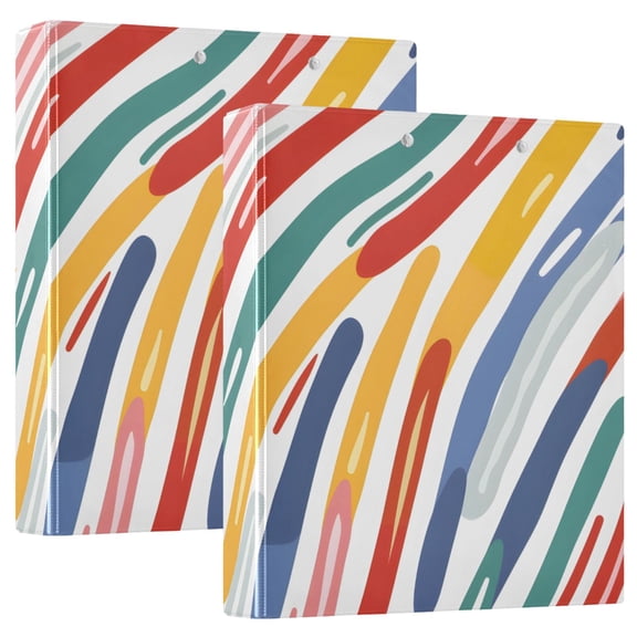 ALAZA Rainbow Geometric Stripes Lines Hardcover 3 Ring Binder 1.5" Round Rings Interior Pockets Binders Organizer 2 Pack