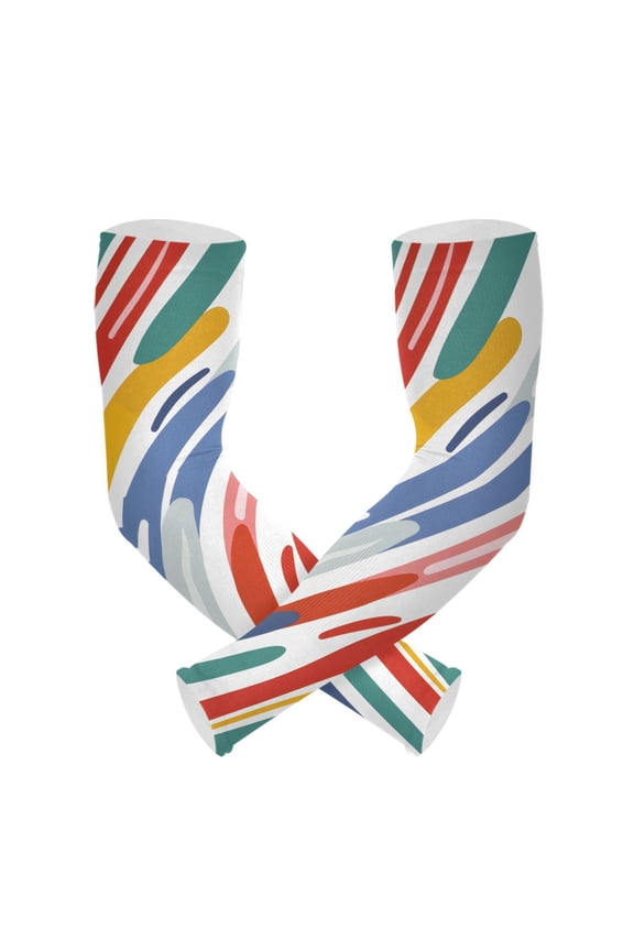 Rainbow Geometric Stripes Lines UV Sun Protection Arm Sleeves UPF 50+ Compression Cooling Sleeve 1 Pair