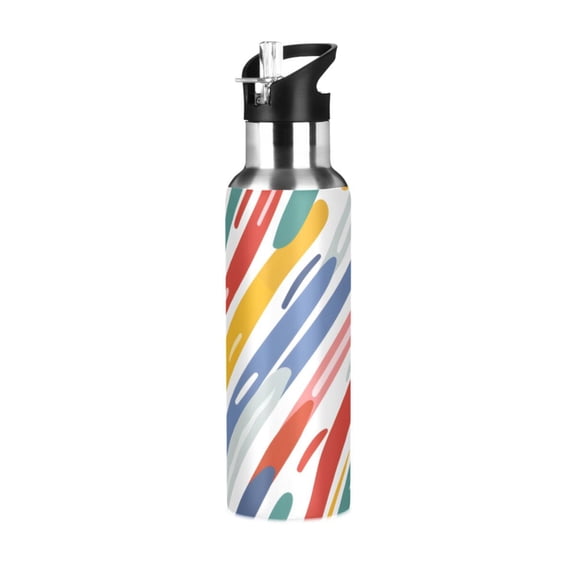 ALAZA Rainbow Geometric Stripes Lines Water Bottle Insulated Flask Stainless Steel Straw Lid 20 oz