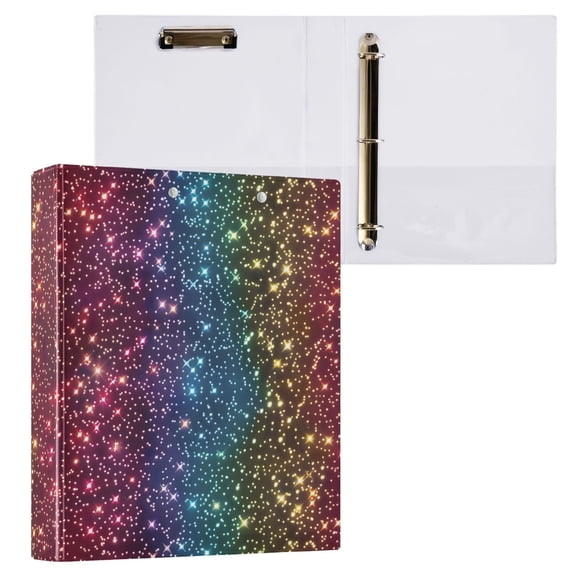 ALAZA Rainbow Glitter Hardcover 3 Ring Binder 1.5" D-Rings with Interior Pockets Binders School 1 PC