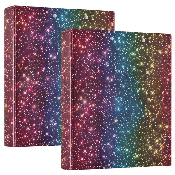 ALAZA Rainbow Glitter Hardcover 3 Ring Binder 1.5" D-Rings with Interior Pockets Binders School 2 PCs