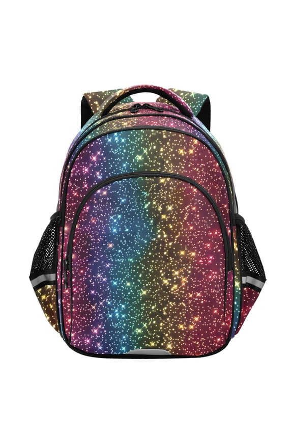 Rainbow Glitter School Backpack Elementary Bag Student Bookbag Travel Rucksack