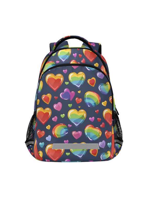 Rainbow Hearts Backpack Elementary School Bag Bookbag Travel Rucksack