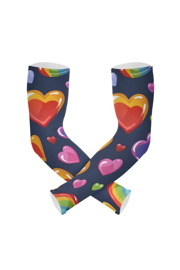Rainbow Hearts UV Sun Protection Arm Sleeves UPF 50+ Compression Cooling Sleeve 1 Pair