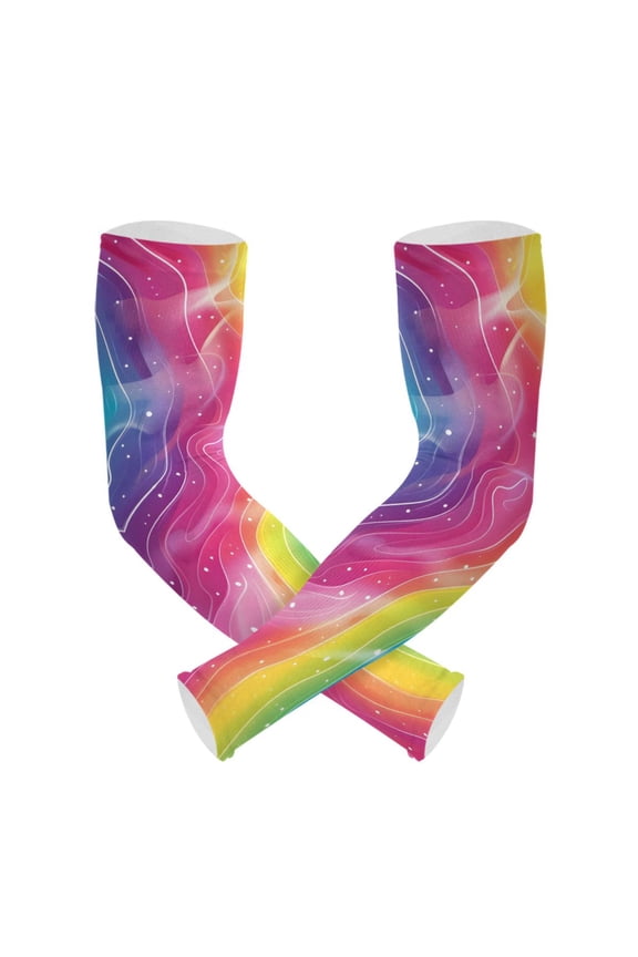 Rainbow Illustration UV Sun Protection Arm Sleeves UPF 50+ Compression Cooling Sleeve 1 Pair