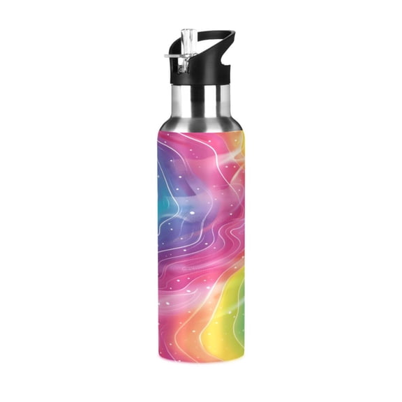 ALAZA Rainbow Illustration Water Bottle Insulated Flask Stainless Steel Straw Lid 20 oz