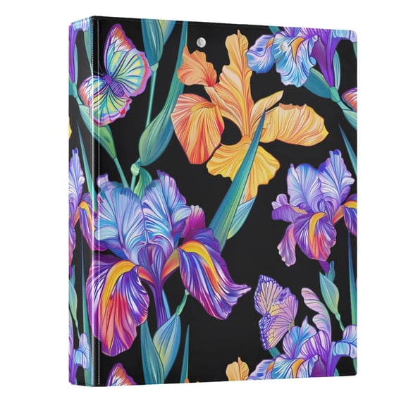 ALAZA Rainbow Iris Flower Butterfly 3 Ring Binder 1.5 Inch Three Ring Office Binders w/ clipboard & 3 pockets, Hold 200 Sheets, 1 pc