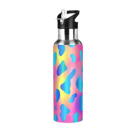 ALAZA Rainbow Leopard Water Bottle Insulated Flask Stainless Steel Straw Lid 20 oz