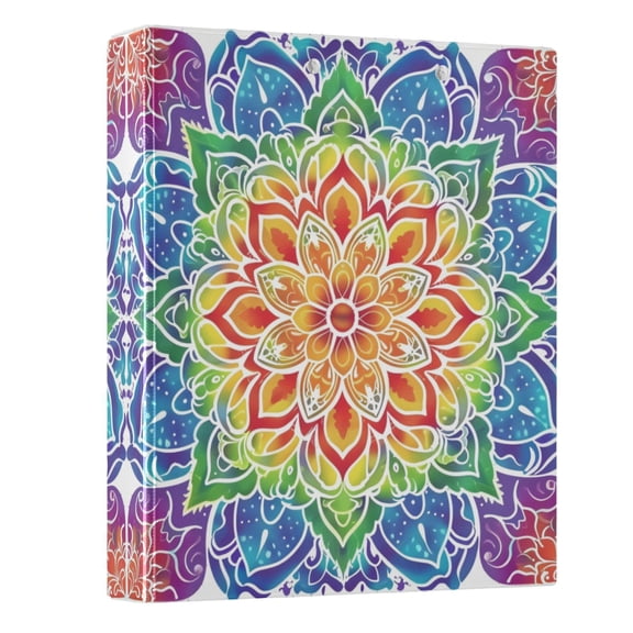 ALAZA Rainbow Mandala Flower 3 Ring Binder 1.5 Inch Three Ring Office Binders w/ clipboard & 3 pockets, Hold 200 Sheets, 1 pc