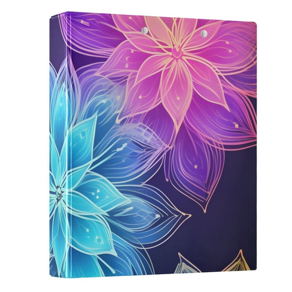 ALAZA Rainbow Mandala Transparent Flowers 3 Ring Binder 1.5 Inch Three Ring Office Binders w/ clipboard & 3 pockets, Hold 200 Sheets, 1 pc