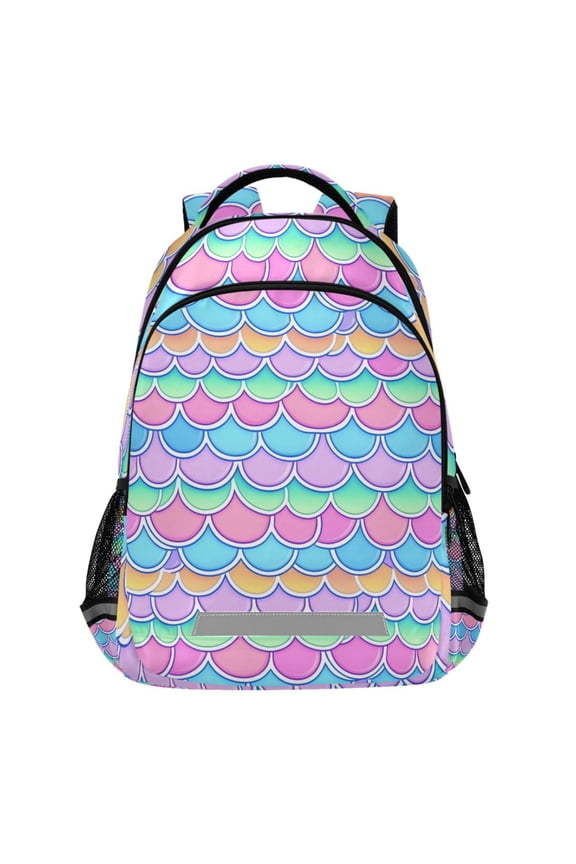 Rainbow Mermaid Scales Pattern Backpack Elementary School Bags Student Bookbag Travel Rucksack