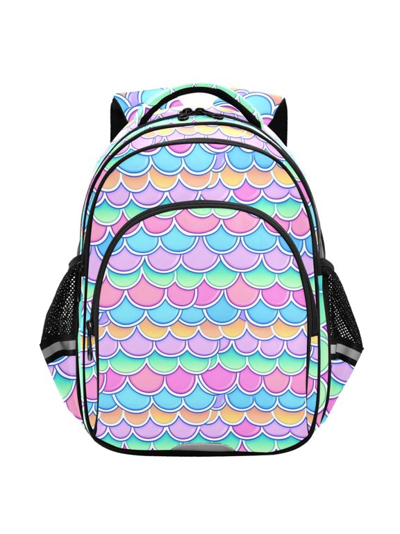 Rainbow Mermaid Scales School Backpack Elementary Bag Student Bookbag Travel Rucksack
