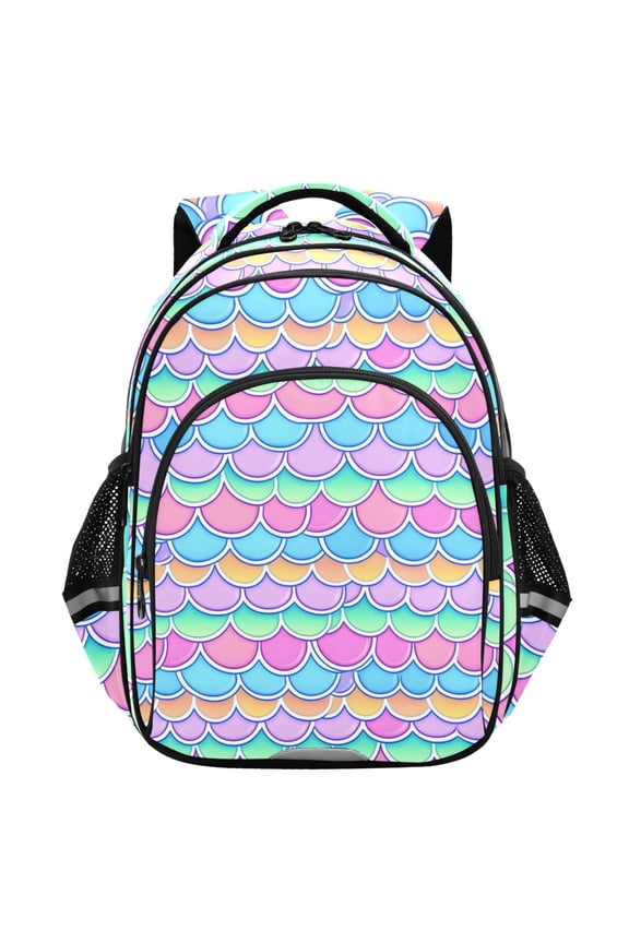 Rainbow Mermaid Scales School Backpack Elementary Bag Student Bookbag Travel Rucksack