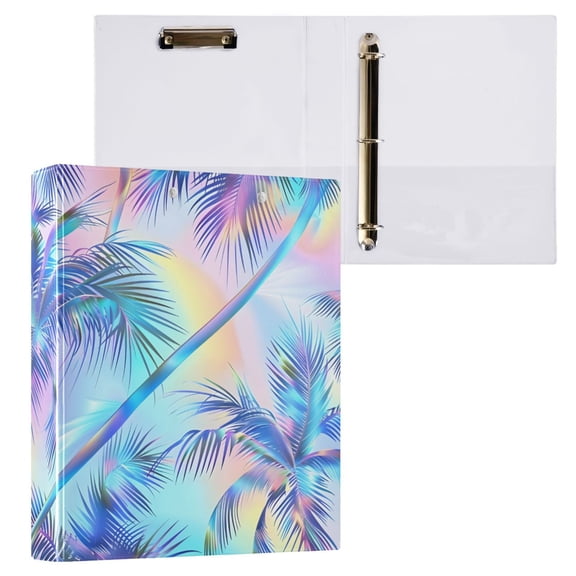 ALAZA Rainbow Pattern Plam Trees Hardcover 3 Ring Binder 1.5" Round Rings Interior Pockets Binders Organizer 1 Pack