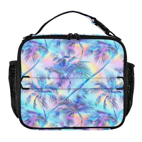 ALAZA Rainbow Pattern Plam Trees Lunch Box Insulated Lunch Bag Cooler Tote with Shoulder Strap