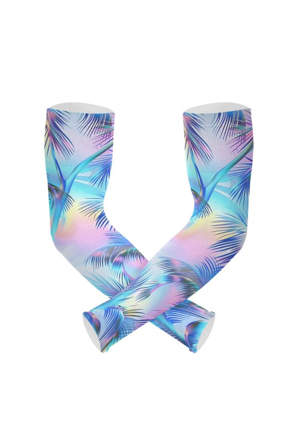 Rainbow Pattern Plam Trees UV Sun Protection Arm Sleeves UPF 50+ Compression Cooling Sleeve 1 Pair