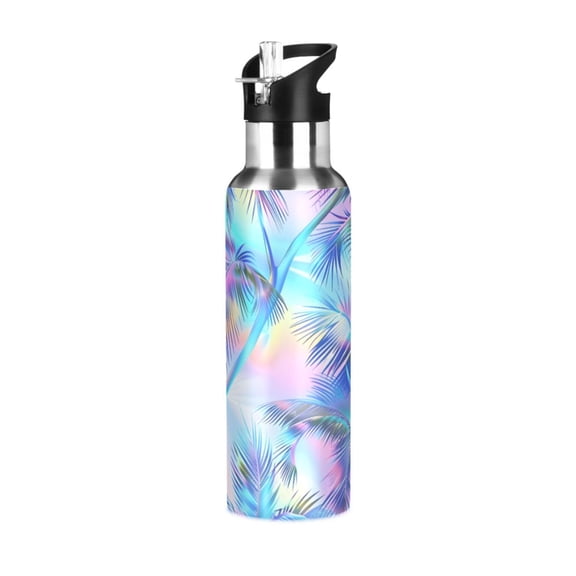 ALAZA Rainbow Pattern Plam Trees Water Bottle Insulated Flask Stainless Steel Straw Lid 20 oz