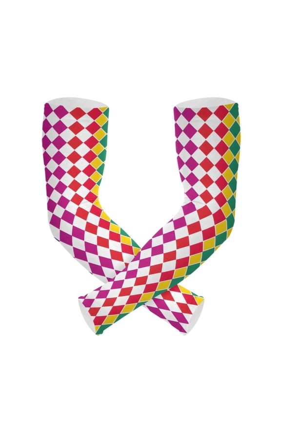 Rainbow Plaid Pattern UV Sun Protection Arm Sleeves UPF 50+ Compression Cooling Sleeve 1 Pair