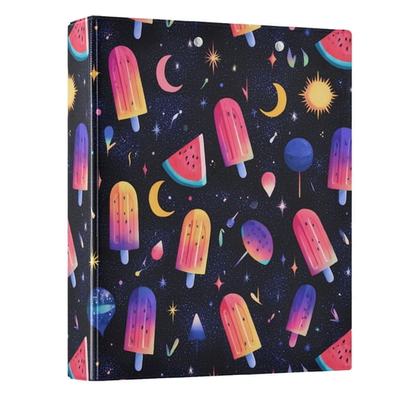 ALAZA Rainbow Popsicle Watermelon Moon 3 Ring Binder 1.5 Inch Three Ring Office Binders w/ clipboard & 3 pockets, Hold 200 Sheets, 1 pc